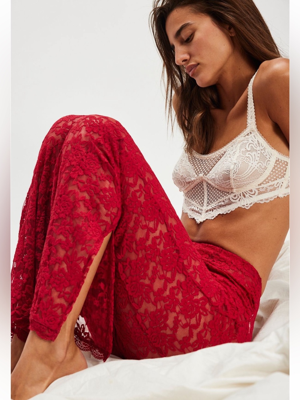 Free People Ownley Red Lace Pant EUC